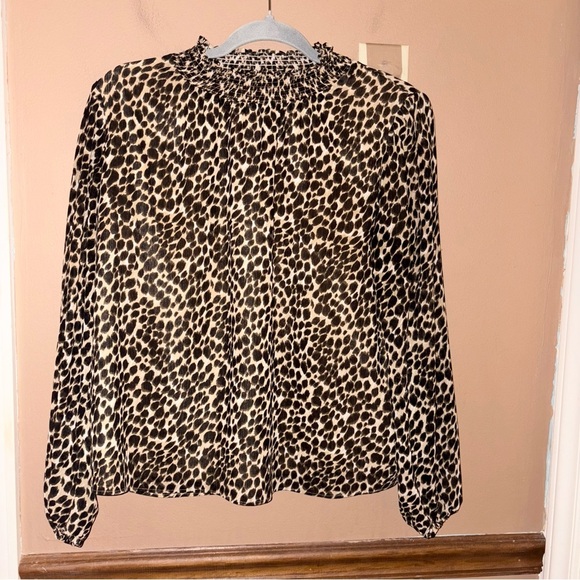 J. Crew Factory Leopard Print Long Sleeve Mockneck Blouse brown size small - Picture 2 of 5